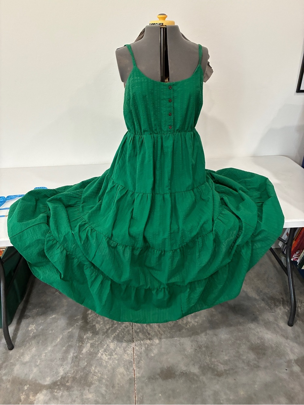Torrid Emerald Green Seersucker Tiered Cami Maxi Dress Size 0
